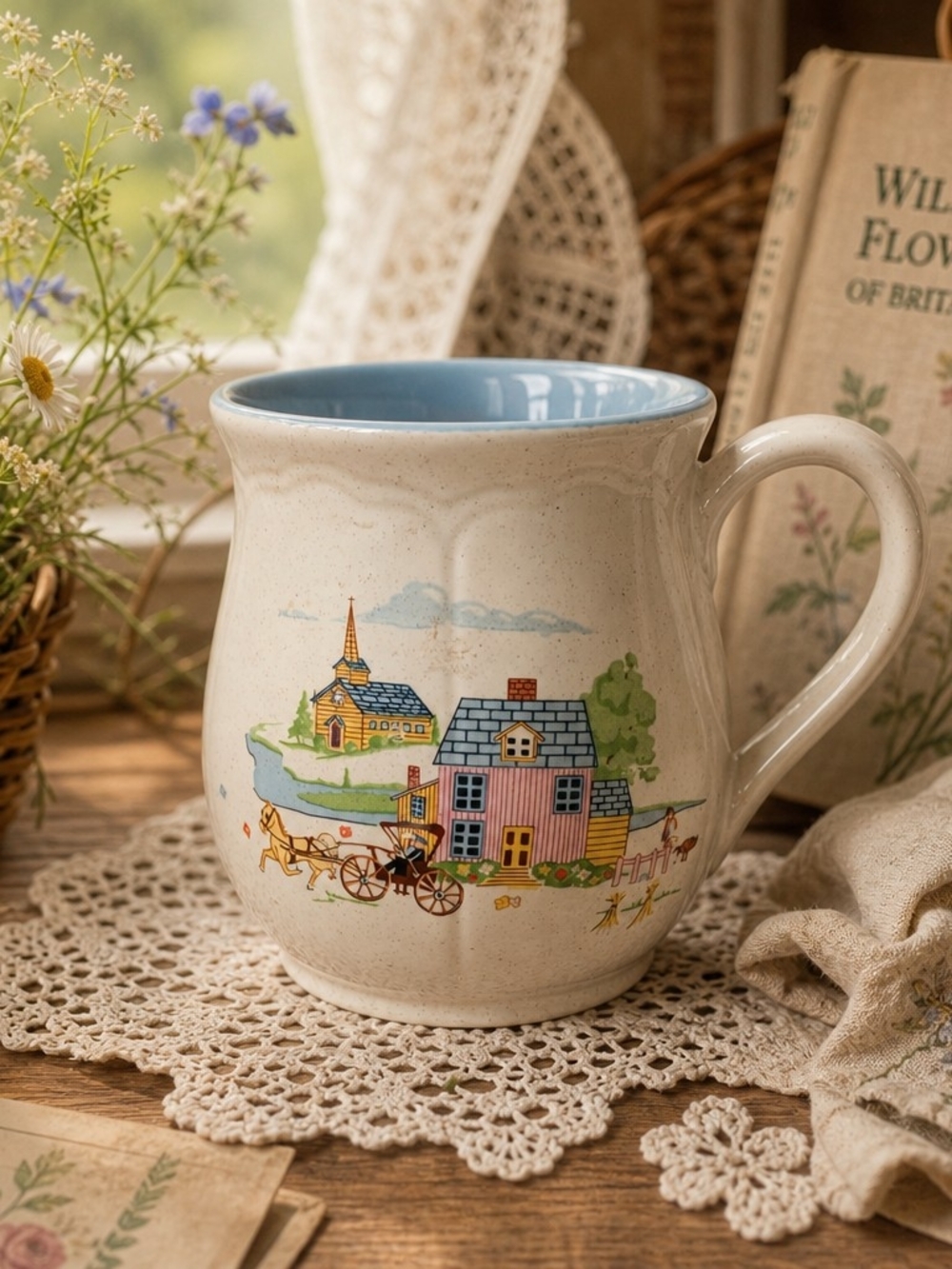 Heartland‑Style Vintage Mug with Countryside Scene